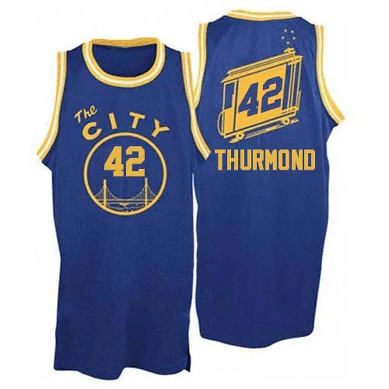 Authentic Royal Blue Nate Thurmond Men's Golden State Warriors Adidas Throwback The City 2017 The Finals Patch Jersey